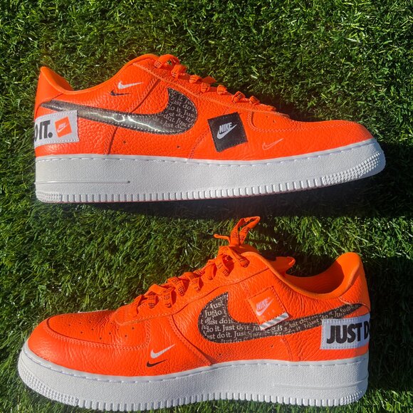 Nike Air Force 1 Low Top Orange Leather "Just Do It" - Picture 1 of 8